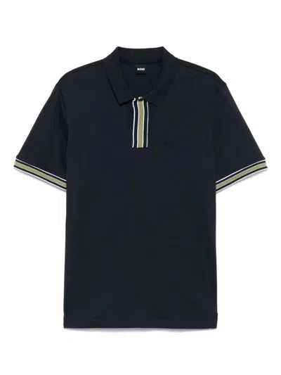 Hugo Boss Contrast-piping Cotton Polo Shirt In Blue