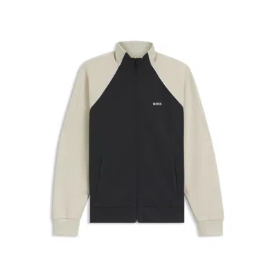 Hugo Boss Contrast-piping Sweatshirt In A Cotton Blend In Green