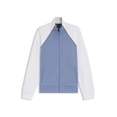 Hugo Boss Contrast-piping Sweatshirt In A Cotton Blend In White