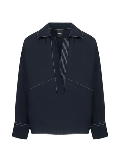 Hugo Boss Contrast-stitching Blouse In Blue