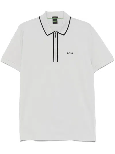 Hugo Boss Contrast-stripes Polo Shirt In Grey