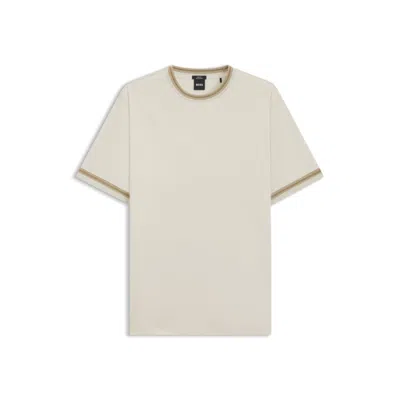 Hugo Boss Contrast-tipping Slim-fit T-shirt In Mercerised Cotton In Gray