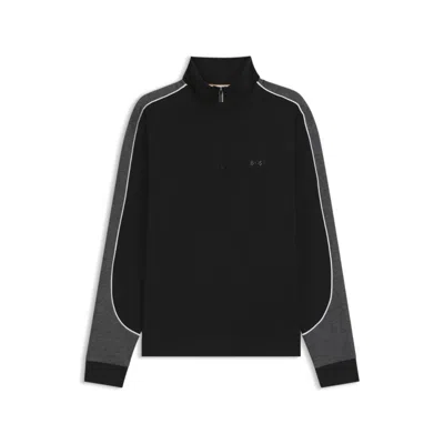 Hugo Boss Contrast-detail Zip-neck Sweatshirt In A Cotton Blend In Black