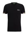 Hugo Boss Tee Matteo Berrettini Mens Waffle-fabric T-shirt With Signature-stripe Artwork In Black