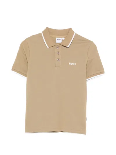 Hugo Boss Kids' Contrasting-trim Polo Shirt In Brown