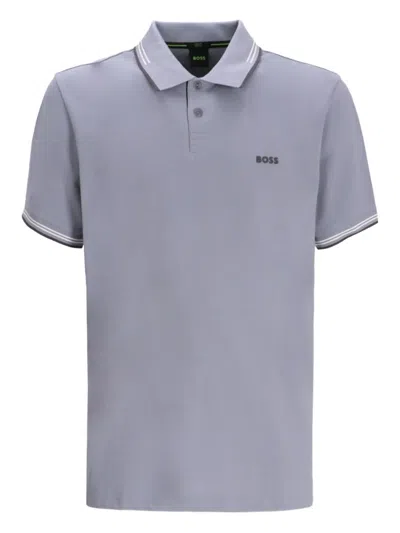 Hugo Boss Contrasting-trim Polo Shirt In Gray
