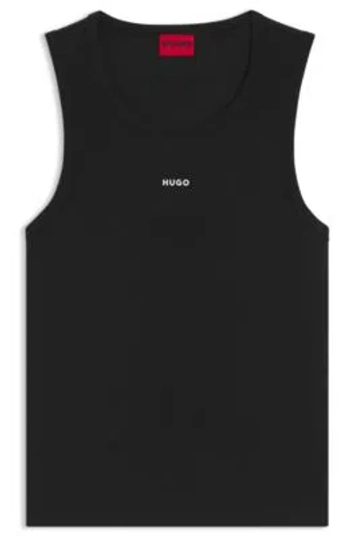 Hugo Boss Contrast-logo Slim-fit Tank Top In Stretch Cotton In Black