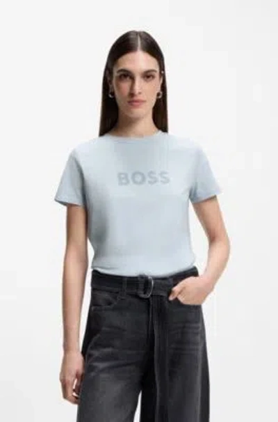 Hugo Boss Contrast-logo T-shirt In Cotton Jersey In Blue