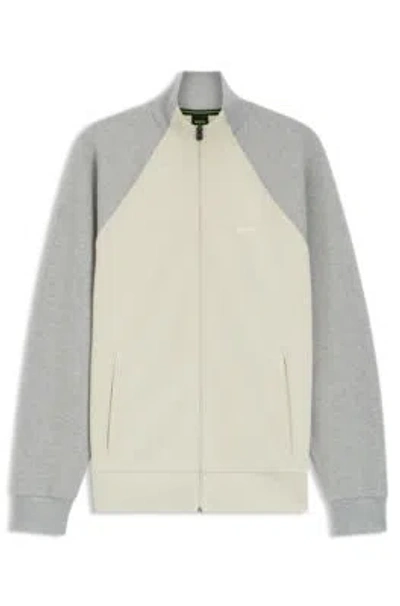 Hugo Boss Contrast-piping Sweatshirt In A Cotton Blend In White