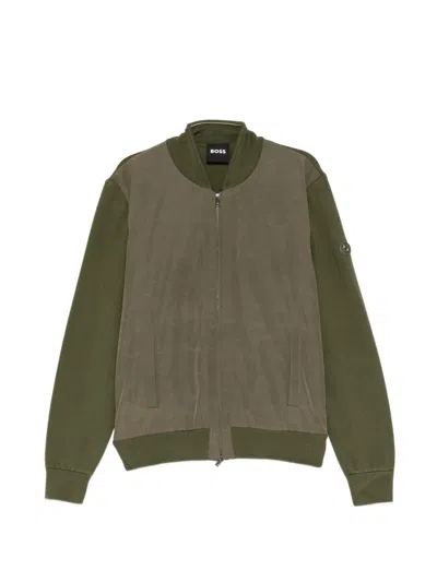 Hugo Boss Contrast-sleeve Bomber Jacket In Green
