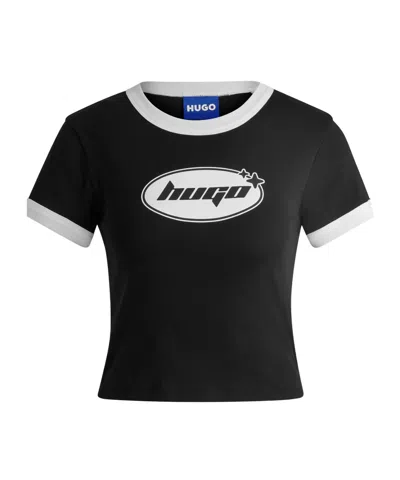 Hugo Boss Contrasttrim Cropped Tshirt In Black