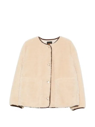 Hugo Boss Contrast-trim Fleece Coat In Gold