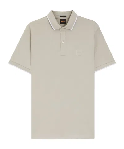 Hugo Boss Contrast-trim Logo Patch Polo Shirt In Neutral