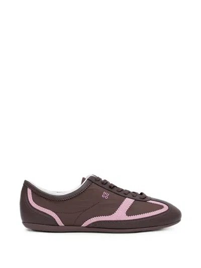 Hugo Boss Contrast-trim Panelled Sneakers In Brown