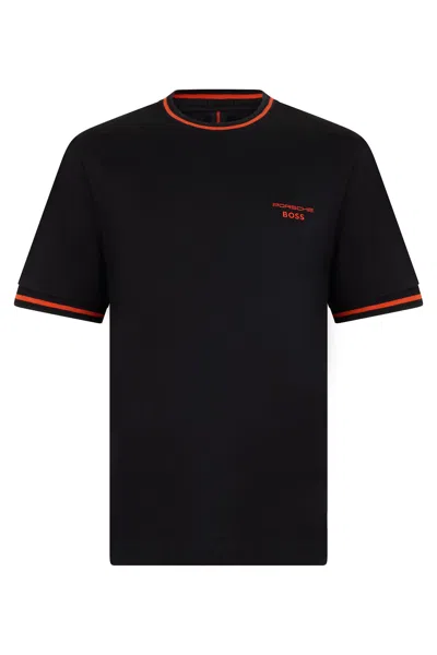 Hugo Boss Contrast-trimmed Cotton T-shirt In Black