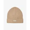 Hugo Boss Cookie Kids' Brand-patch Knitted Beanie In Brown