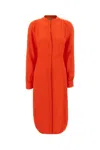 Hugo Boss Belted Dress With Collarless V Neckline And Button Cuffs