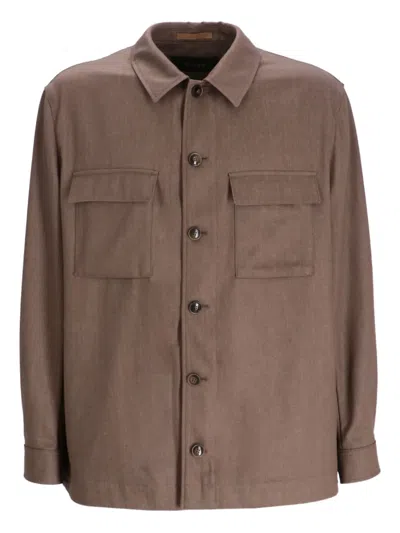 Hugo Boss Corvin Utility-style Button-up Overshirt In Brown