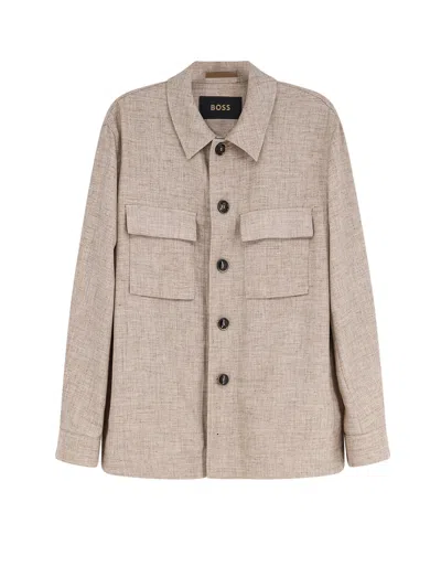 Hugo Boss Corvin Wool Silk Linen Tailored Jacket In Neutral