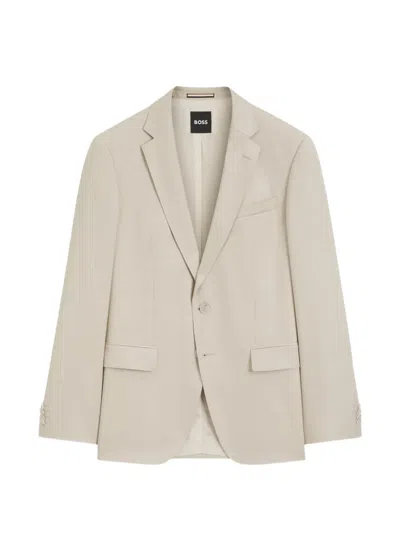 Hugo Boss Patterned Slim-fit Jacket In A Cotton Blend In Neutral