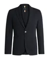 Hugo Boss Slim-fit Blazer In Micro-patterned Cotton In Blue