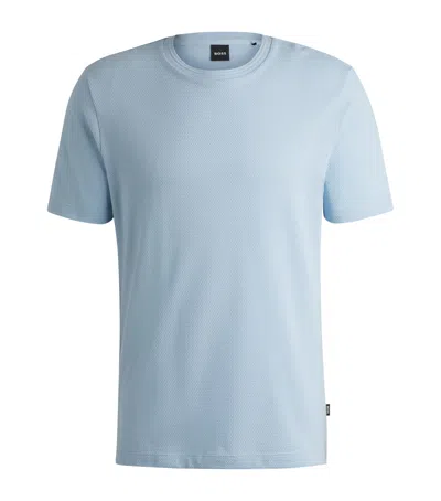 Hugo Boss Cotton-blend Bubble-jacquard T-shirt In Blue