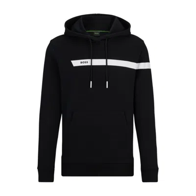 HUGO BOSS COTTON-BLEND HOODIE WITH GRAPHIC LOGO STRIPE