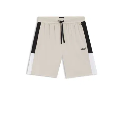 Hugo Boss Cotton-blend Pajama Shorts With Color-blocking In Neutral
