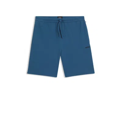 Hugo Boss Cotton-blend Pajama Shorts With Embroidered Logo In Blue