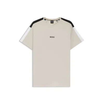 Hugo Boss Cotton-blend Pajama T-shirt With Color-blocking In Neutral