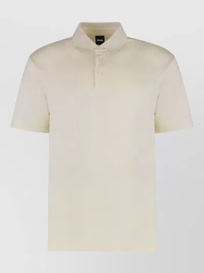 Hugo Boss Cotton Blend Polo Collar Short Sleeves In Neutral