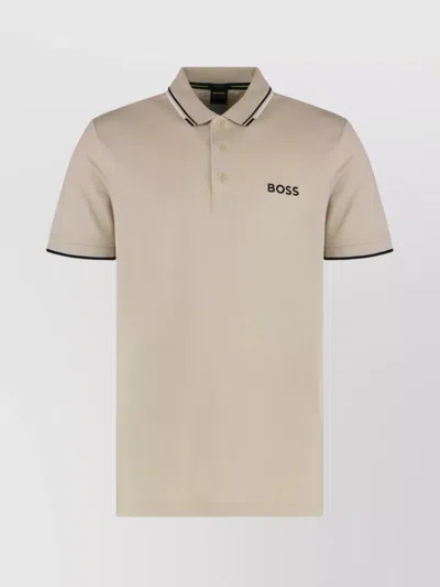 Hugo Boss Cotton Blend Polo Featuring 3d Stripes In Neutral