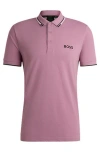 Hugo Boss Cotton-blend Polo Shirt With Contrast Logos In Pink