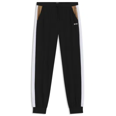 Hugo Boss Cotton-blend Pyjama Bottoms With Contrast Panels In Black