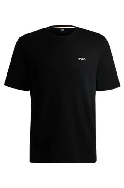 Hugo Boss Cotton-blend Pyjama T-shirt With Embroidered Logo In Black