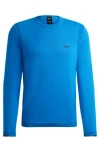 Hugo Boss Cotton-blend Regular-fit Sweater With Logo Print In Blue
