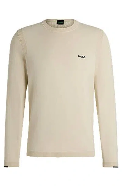 Hugo Boss Cotton-blend Regular-fit Sweater With Logo Print In Neutral
