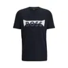 Hugo Boss Cotton-blend Regular-fit T-shirt With Logo Artwork In Dark Blue