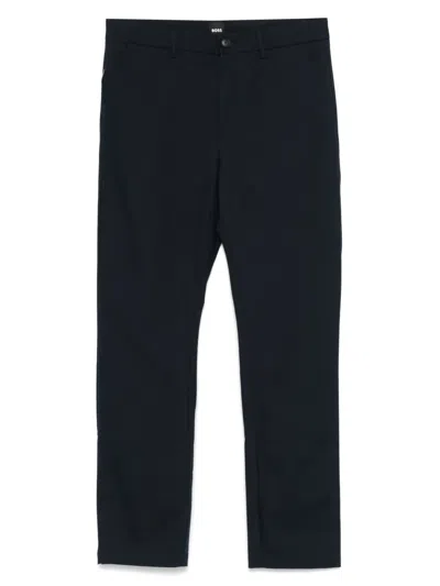 Hugo Boss Cotton-blend Straight-leg Trousers In Black
