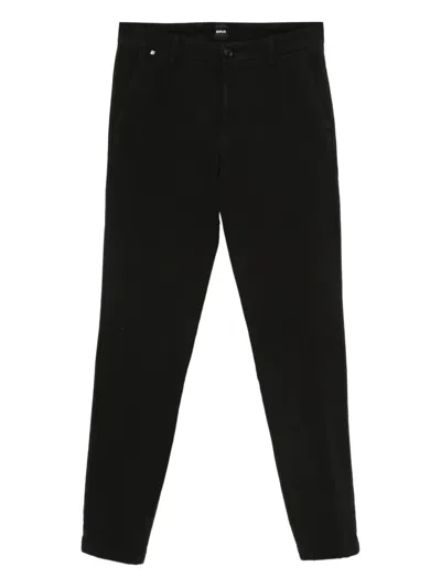 Hugo Boss Cotton-blend Straight-leg Trousers In Black