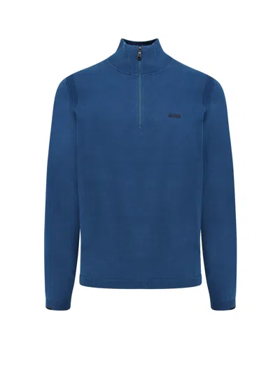 Hugo Boss Cotton Blend Sweater In Blue