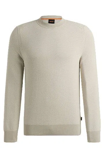 Hugo Boss Cotton-blend Sweater With Two-tone Structure In Neutral