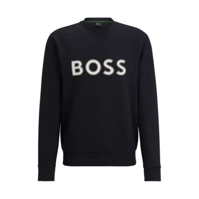 Hugo Boss Cotton-blend Sweatshirt With Hd Logo Print In Dark Blue