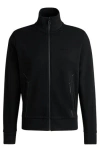Hugo Boss Sweatshirt With Jacquard Collar And Cuffs In Black
