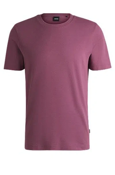 Hugo Boss Cotton-blend T-shirt With Bubble-jacquard Structure In Purple