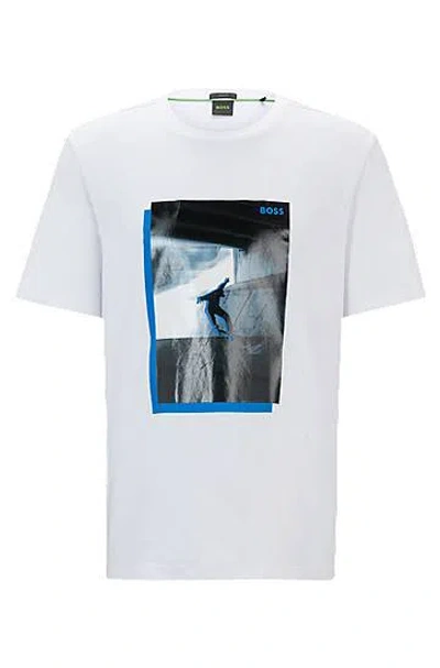 Hugo Boss Cotton-blend T-shirt With Skate Artwork Front And Back In White