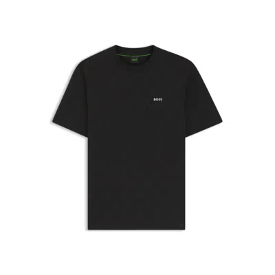 Hugo Boss Cotton-blend T-shirt With Tennis-ball Jacquard In Black