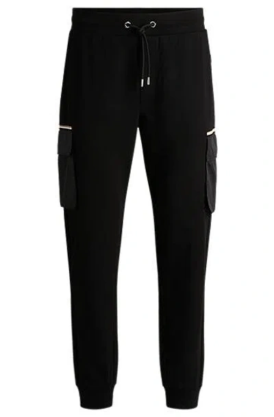 Hugo Boss Cotton-blend Tracksuit Bottoms With Contrast Pockets In Black
