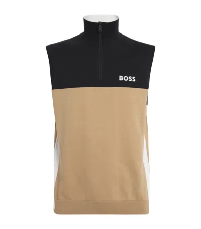 Hugo Boss Cotton-blend Two-tone Sweater Vest In Black