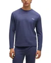 Hugo Boss Cotton Blend Waffle Knit Long Sleeve Tee In Navy